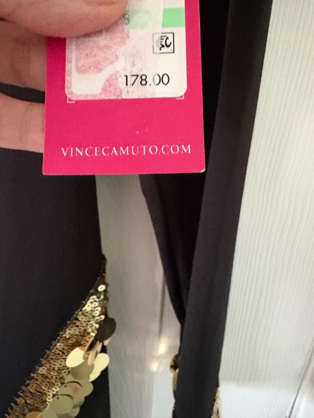 Vince Camuto Black Gold Sequin Mini Dress NWT Holiday Party NYE Size 8 - Picture 5 of 10